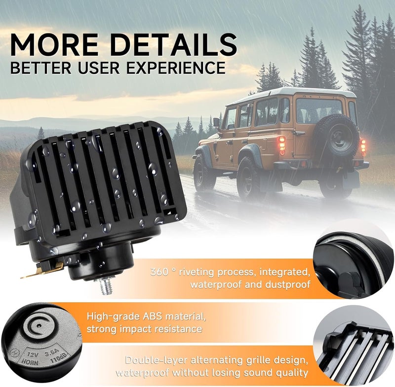 banhao Car Horn High Low Dual Tone Universal Fit 12V 130dB Electric Snail Horns Kit Waterproof Truck Horn for all 12V vehicles, RVs, pickups and off-road cars - Image 4
